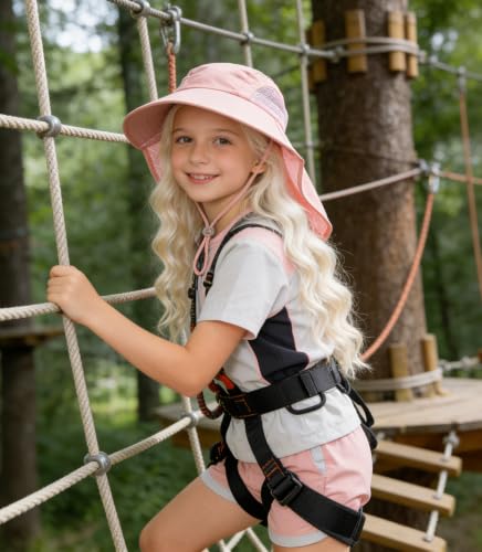 Outdoor Kids Sun Hat for Boys Girls UPF 50+ Breathable Summer Mesh Fishing Hat with Wide Brim Neck Flap Bucket Hat