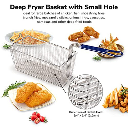 2PCS Deep Fryer Basket With Non-Slip Handle Heavy Duty Nickel Plated Iron Construction 13 1/4" x 6 1/2" x 6" Commercial Use