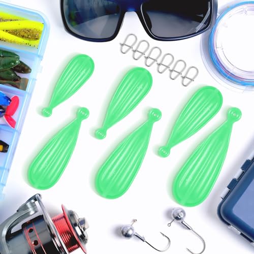 Lenwen 6 Pcs Fishing Practice Plug Soft PVC Luminous Bait Casting Plug Mixed Size Weight Over 14 Years Fishing Lures for Improve Casting Skill - color: Green