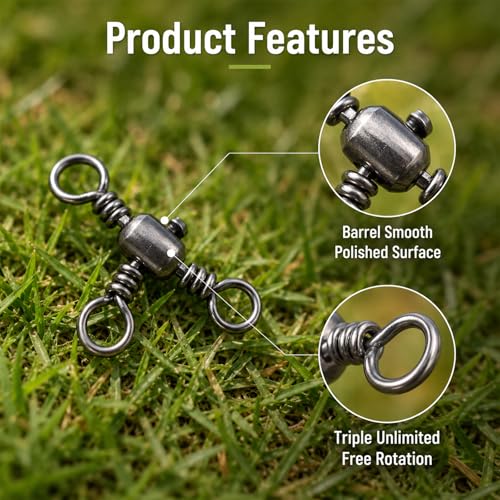 100Pcs 3 Way Swivel Fishing Tackle, Three Way Swivels Cross Line Barrel Swivel Trolling T-Turn Connection Fishing Swivels Saltwater for Fishings Tackle Catfish Rigs 6# 7# 8# 10# 12#