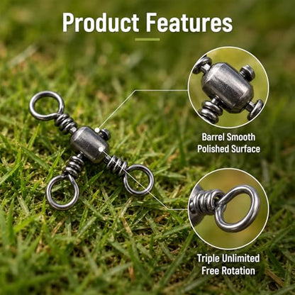 100Pcs 3 Way Swivel Fishing Tackle, Three Way Swivels Cross Line Barrel Swivel Trolling T-Turn Connection Fishing Swivels Saltwater for Fishings Tackle Catfish Rigs 6# 7# 8# 10# 12#