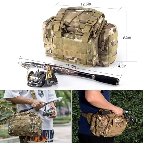 Dr.Fish Fishing Rod and Reel Combos 125-Pieces Telescopic Spinning Pole Reel Gear Equipment Set with Tackle Bag for Adult Collapsible Travel Complete Fishing Set Men Starter Freshwater Saltwater - color: 7.9ft Rod, 3000 Reel, Camo Bag+Full Kit