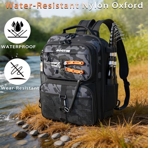 Fishing Backpack with Tackle Boxes & Lures Kit Lightweight 25L Tackle Bag with Fishing Gear and Rod Holder, Fish Gifts for Men Woman-Camo Backpack - color: Camo Backpack