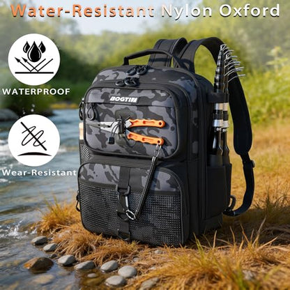 Fishing Backpack with Tackle Boxes & Lures Kit Lightweight 25L Tackle Bag with Fishing Gear and Rod Holder, Fish Gifts for Men Woman-Camo Backpack - color: Camo Backpack