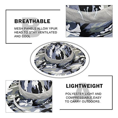 YR.Lover Outdoor UV Sun Protection Wide Brim Fishing Cap with Removable Flap - color: Gray Camouflage2