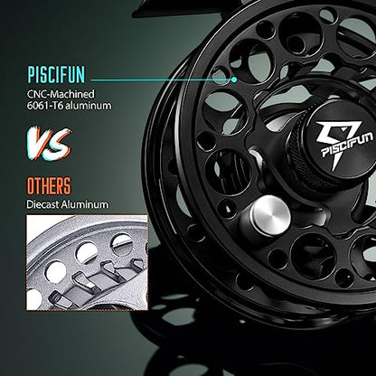 Piscifun Sword Fly Fishing Reel, CNC-Machined Aluminum Alloy Fly Reel - size: 7/8wt, style: Black-without Line