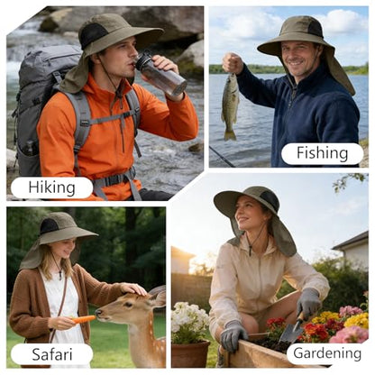 Sun Hat for Men Women with Neck Flap,UPF 50+ UV Protective Hiking Fishing Hats,Wide Brim Sun Hat for Women&Men - color: 1pack-green