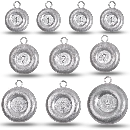 Disc Sinkers Fishing Weights, Coin Fishing Sinkers Weights Saltwater Surf Fishing Weights Bottom Drifting Trolling Catfishing Fishing Sinkers Saltwater Gear Tackle 1oz 2oz 3oz 4oz 5oz 6oz 8oz - style: Mixed (1+2+3+4oz)kit, 10 Pack
