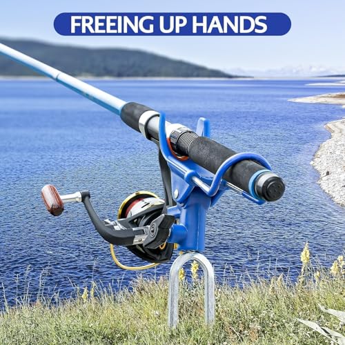 DZrudun Fishing Rod Holder for Ground, Fishing Pole Holders for Ground 2/4PCS, Rod Holders for Bank Fishing with Long Drill Stake Rod Stand for Shore, Beach, Mud, Catfish, Gift for Men,360° Adjustable - style: 4 Pack Blue Fishing Rods Holder