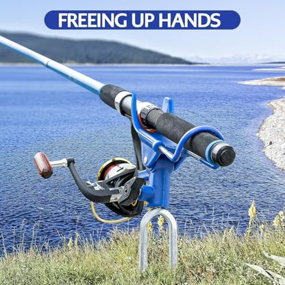 DZrudun Fishing Rod Holder for Ground, Fishing Pole Holders for Ground 2/4PCS, Rod Holders for Bank Fishing with Long Drill Stake Rod Stand for Shore, Beach, Mud, Catfish, Gift for Men,360° Adjustable - style: 4 Pack Blue Fishing Rods Holder