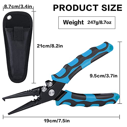 Sougayilang Fishing Pliers,Sheath and Lanyard Tungsten Carbide Cutters,420 Stainless Steel Fishing Tools,Saltwater Resistant Fishing Gear with Rubber Handle-7.5'' Split Ring Nose - Blue - color: 7.5'' Split Ring Nose-blue