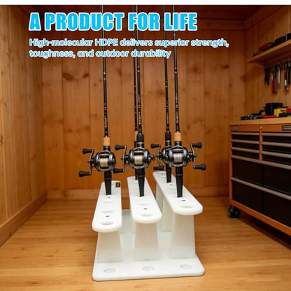 Heavy-Duty HDPE Fishing Rod Holder Rack for 18 Rods – Deck & Dock Mount Rod Storage with Stainless Steel Hardware, Wide Spacing Design for Large Reels, UV & Corrosion Resistant - size: 18 Rods