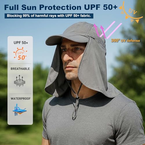 Surblue Neck Face Flap Outdoor Cap UV Protection Sun Hats Fishing Hat Quick-Drying UPF50+ - color: A-light Grey, size: Medium