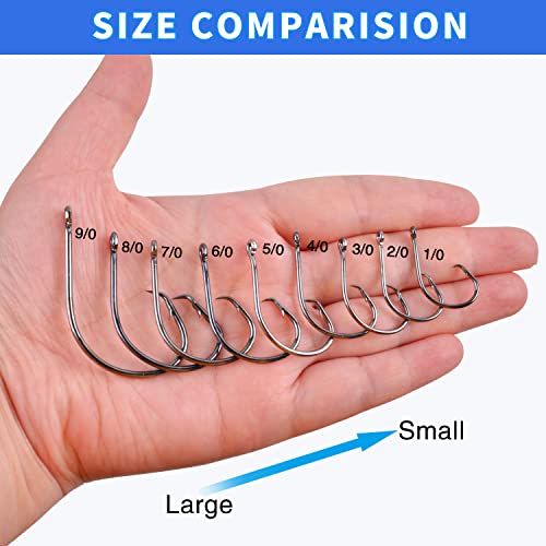 Inline Circle Hooks Saltwater, 80pcs High Carbon Steel Catfish Hooks in-Line Straight Eye Octopus Circle Hook Saltwater Freshwater Fishing Hooks for Catfish Bass - size: 80pcs 3/0
