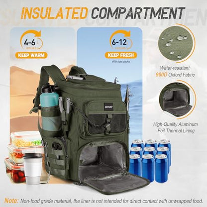 Goture Fishing Backpack with 4 Tackle Boxes, 900D Water-Resistant Tackle Backpack with Rod Holders,Insulated Cooler Compartment, 55L Large Capacity Fishing Gear Storage Bag for Saltwater & Freshwater - color: A3:green(4 Tackle Boxes Included)