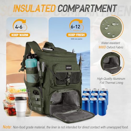 Goture Fishing Backpack, 900D Water-Resistant Tackle Bag with Rod Holders, Insulated Cooler Compartment, 55L Large Capacity Fishing Gear Storage for Saltwater&Freshwater Camping Hiking,Gifts for Men - color: A2:green(without Tackle Boxes)