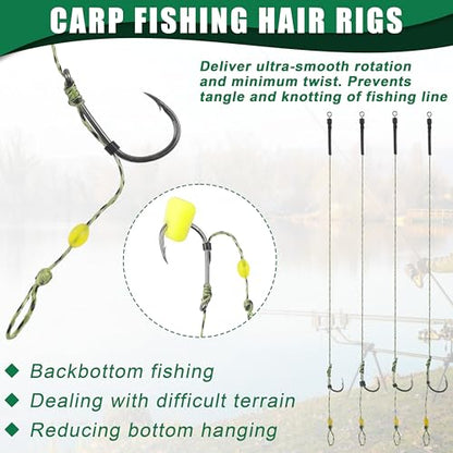 Carp Fishing Hair Rigs Kit, Carp Hook Rig Swivel Braided Thread Line with Corns Boilie Bait Stopper Stringer Needle Tool Accessories - style: 24pcs Pre-tied Carp Rigs (#2,#4,#6,#8)