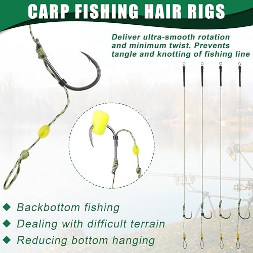 Carp Fishing Hair Rigs Kit, Carp Hook Rig Swivel Braided Thread Line with Corns Boilie Bait Stopper Stringer Needle Tool Accessories - style: 111pcs Carp Rigs Kit