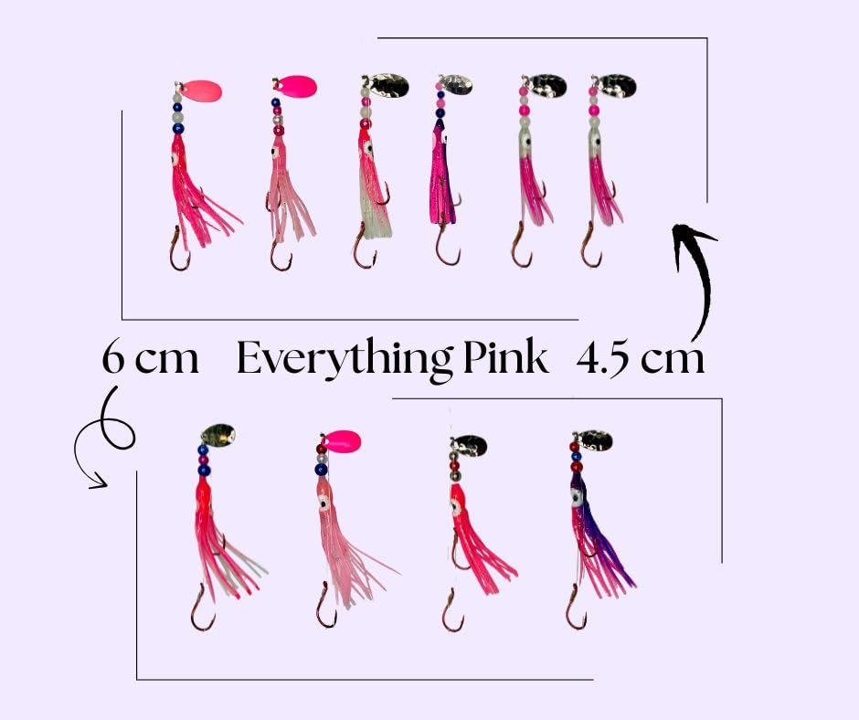 Squid Fishing Hoochies 10 Pack -Glow Fresh Water Kokanee Salmon Trolling Lures with Pre-Rigged Octopus Hooks - Spinner Blades, Synthetic Skirts Kokanee Hoochies for Salmon Fishing - style: Think Pink Hoochies 10 Pack