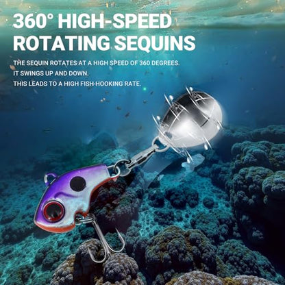 10pcs Vib Metal Fishing Spoons Kit, Spinner Baits for Bass Fishing, Trout Lures, Ice Fishing Jig, Rooster Tail Lures, Salmon, Two-Way Blade, Anti-Tangle