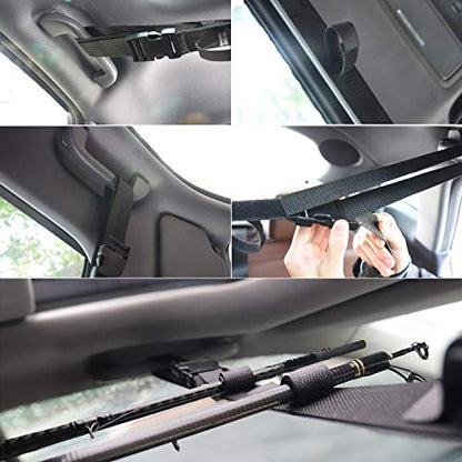 2 Pack Vehicle Fishing Rod Holder for Car 5 Rod Capacity Adjustable 86.6 Inches Length Easy Install Fishing Car Rod Carrier Belt Strap for SUV Wagons Van