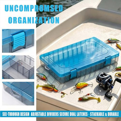 BEAR PAW 3700 Fishing Tackle Boxes Large Tray Floating Fishing Trackle Box Storage Organizer Lure Plastic Box with Adjustable Dividers Blue - style: 3700 Standard