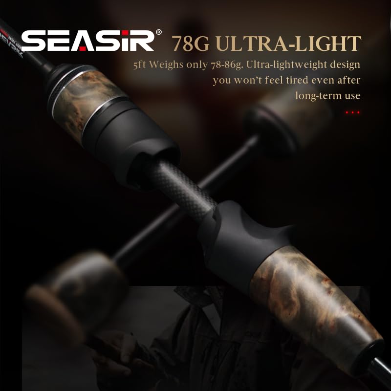 SEASIR Stream Fishing Rod, Ultralight Spinning Rod Travel Bait Casting Rod, 2 Piece, Fuji A O Ring Guide, Solid Wood Handle, 40T Carbon Fiber, Compact Fishing Pole for Saltwater Freshwater Trout Bass - color: Spinning, size: S522-UL-F