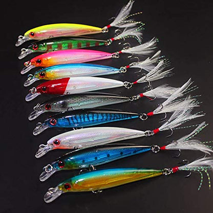 Minnow Fishing Lures Hard Bait Life-Like Swimbait Bass Crankbait 3D Fishing Eyes Treble Hooks Flasher Feathers for Bass Trout Walleye Redfish Saltwater Freshwater