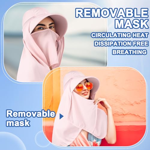 Skicuff 1/3 Pcs Women Sun Hat with Neck Flap Face Cover UPF 50+ UV Protection Wide Brim Visor Fishing Hat for Outdoor Hiking - color: Pink