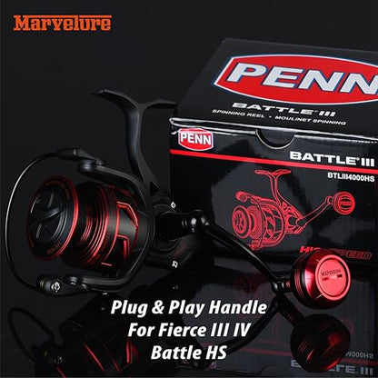 Foldable Power Handle for Penn Fierce III IV, Battle III HS Spinning Reel Replacement Handle (Not for Fierce Live Liner) - size: For Fierce/Battle HS 5000-6000 (Classic Version)