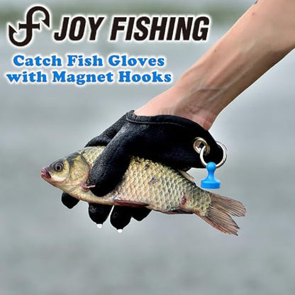 Professional Fishing Gloves,Catch Fish Gloves with Magnet Hooks, Anti-Slip Fishing Gloves Protects Hand (Black) - color: Left Right