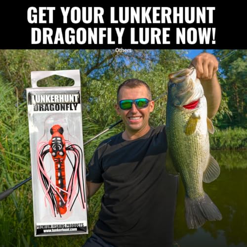 Lunkerhunt Dragonfly Lure | Realistic Topwater Fishing Lures for Bass, Double Skirted Wings, Perfect Trouth and Pike Lure, Weedless Bait