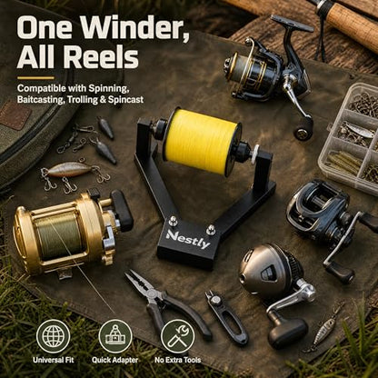 Fishing Line Spooler for Large Spools, Holds filler and bulk spools, Width Less than 5 in, Portable line winder fishing line Spooler with heavy-duty steel construction, Foldable and Adjustable Tension