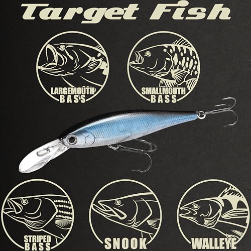LUCKY CRAFT Pointer 78DD Freshwater Fishing Lure and Gear for Bass & Trout, 3 inch Deep Diving Suspending Jerkbait Fishing Line, Pressure-Ready Fish Bait, Premium Gear for Tackle Box, - color: 052 Aurora Black