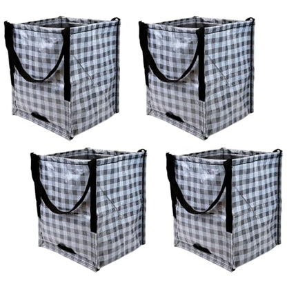 DURASACK Heavy Duty Storage Tote Bag 22-Gallon, Gingham Gray, Pack of 4 | Rugged Woven Polypropylene Moving Bag, Reusable Self-Standing Design, Holds up to 500 Pounds - color: Gingham Gray, size: Pack of 4