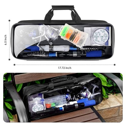 Collapsible Fishing Rod Set, 2.1m/6.89ft w/ 2 Spinning Reels, 2 Sets Lures, 100m Line, Carrier Bag - Fresh & Saltwater