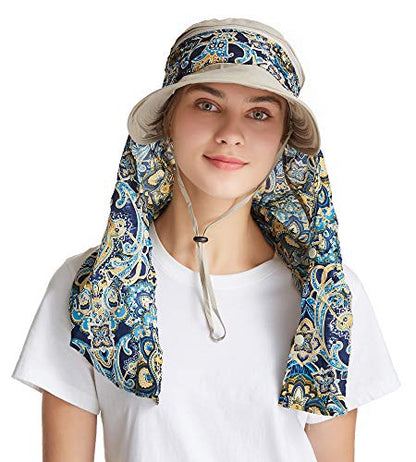 icolor Women Sun Hat UPF 50+ Sun Protection Hat Summer Outdoor Neck Shield Flap Visor Hat Ponytail Hats Wide Brim Beach Hat - color: Brown