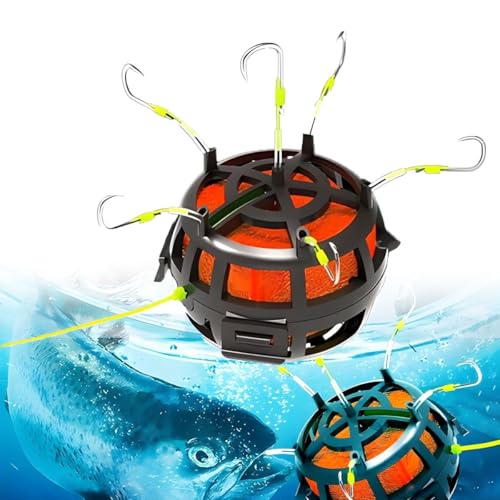 Reverse Bottom Bait Cage Fishing Hook, 360° Floating Bait Cage Fishing Hook, 6-Hooks Carp Feeder Rig, Spring Baits Cages Trap Fishings Hooks, Freshwater Saltwater for Carp, Catfish, Tilapia(1PC,No. 8) - color: 1pc, size: No. 8