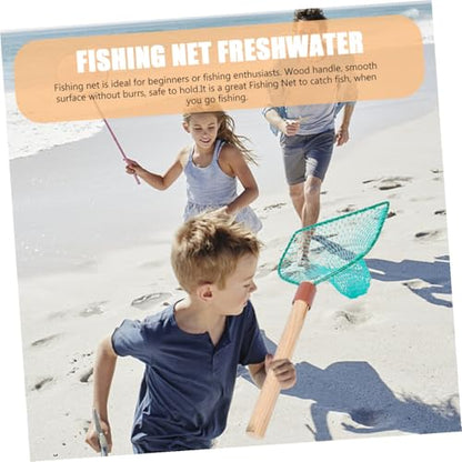 Kichvoe Wood Handle Fishing Net with Large Mesh 30cm Wooden Frame Landing Net for Freshwater Fish Wear-Resistant Suitable for Home and Outdoor Fishing