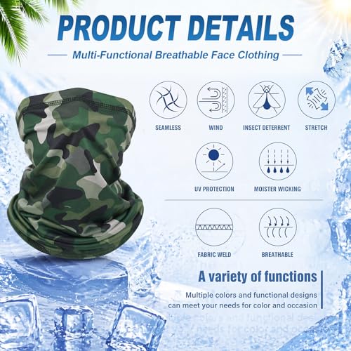 Geyoga Summer UV Protection Cooling Neck Gaiter | Sunscreen Breathable Face Scarf Bandana Mask Neck Gaiter for Outdoor Fishing Hiking Camping - color: Camouflage Colors