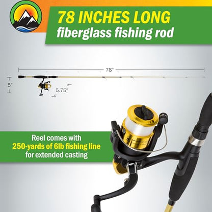Fiberglass Fishing Pole - Strike Series 78-Inch Collapsible Rod and Spinning Reel Combo, EVA Handle, Pre-Spooled Reel, Fishing Gear for Catching Walleye, Bass, Trout, and More by Wakeman - color: Trophy Gold