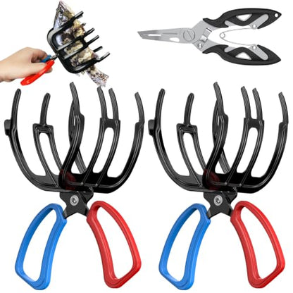Pawfly Fish Grippers & Fishing Pliers, Fish Grabber Tool, Split Ring Pliers | Non-Slip 3 Claw Fish Control Clamps for Most Freshwater Fish, Metal Fish Hook Remover, Multifunctional Fishing Gear - size: 2pcs 3 Claw+Lure pliers