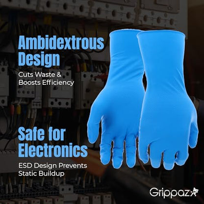 PIP Grippaz Food Plus 8 Mil Nitrile 12" Disposable Gloves 48-Pack, Fish Scale Grip, Enhanced Fatty Food Handling, Blue, Large (67-308/L) - size: Large