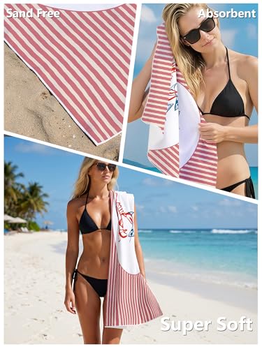 Pink Striped Red Lobster Print Beach Towel with Clips Set - Preppy Summer Coastal Funny Lobster Print Large Sand Free Towel 30x60 Inch for Beach Camping Swim Pool Gym Sports & Yoga - color: Btowels08