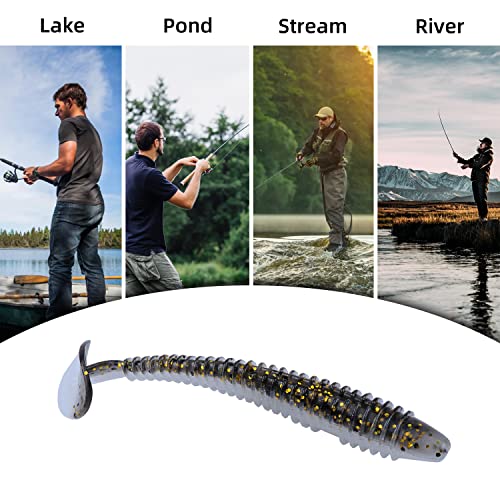 Paddle Tail Swimbaits 100/80/50PCS, 5/4/3/2 inch Soft Fishing Lures Bulk Pack – Durable Lifelike Action Lures for Bass, Trout, Crappie – Freshwater & Saltwater Fishing Gifts - color: Black-Gold, size: 3in, 100pcs