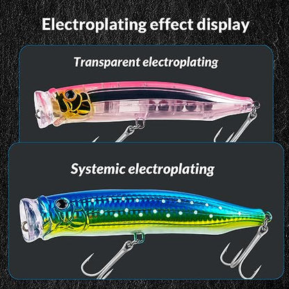 THKFISH Popper Lures Saltwater Tuna Popper Topwater Fishing Lures for Surf Fishing Bass with 3D Eyes for GT Tuna Large Fish 5.9in 1pc/3pcs - color: 3PCS-BLUSPOT-PIN-RED