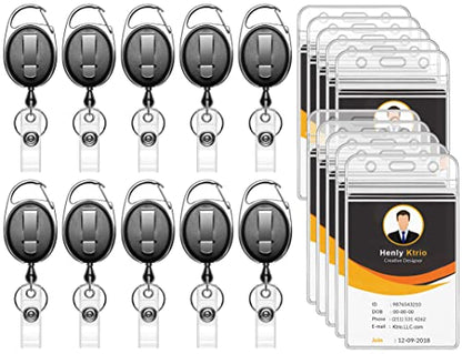 KTRIO ID Badge Holder with Retractable Reel, Vertical, 10 Pack | Fits 2.5x3.4" Cards, Clear Vertical Holder, 24" Retractable Badge Reel, Metal Clip & Key Ring, 10-Pack Set - style: 10 Pcs | Vertical