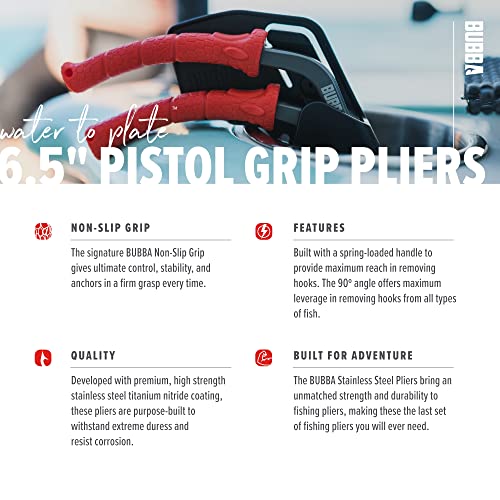 BUBBA Pistol Grip Stainless Steel Pliers, Spring Loaded with Crimping Tool and Anvil Cutter, Lanyard Hold and Sheath