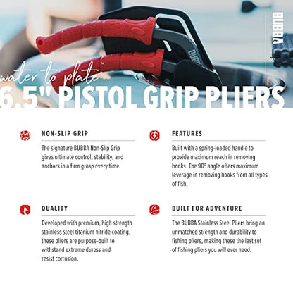 BUBBA Pistol Grip Stainless Steel Pliers, Spring Loaded with Crimping Tool and Anvil Cutter, Lanyard Hold and Sheath
