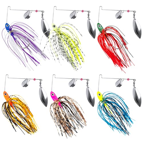 6 Pcs Bass Spinner Baits, Spinnerbait Fishing Lures Hard Metal Swimbait for Bass Pike Trout Salmon